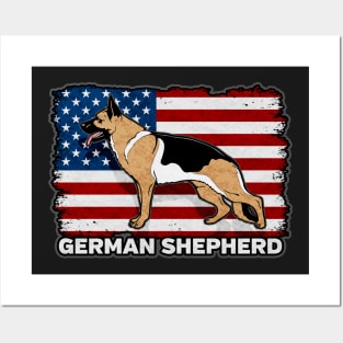 German Shepherd Dog American Flag Posters and Art